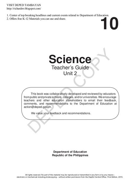 DEPED Science Teacher's Guide Unit Overview.